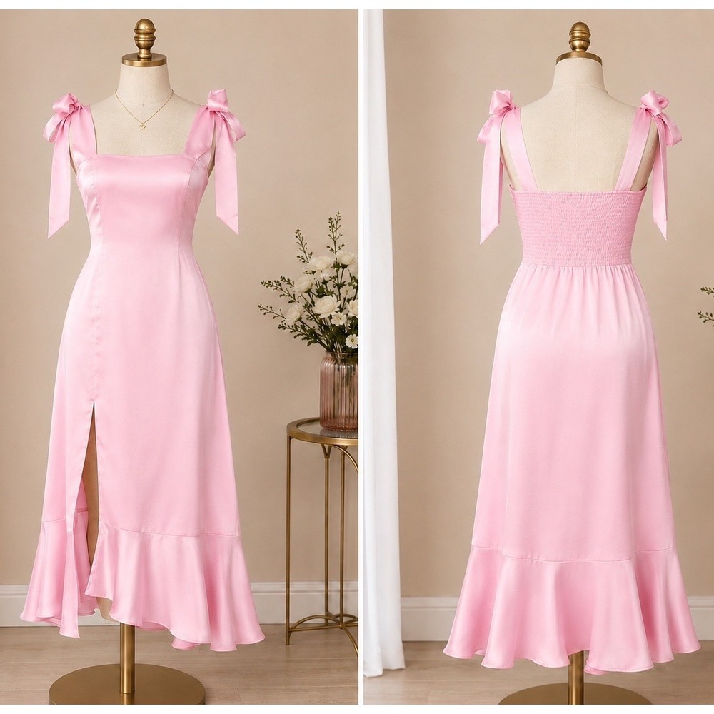 Show Me Your Mumu Garden Midi Dress Womens Large Light Pink Luxe Satin Lined - Picture 3 of 12